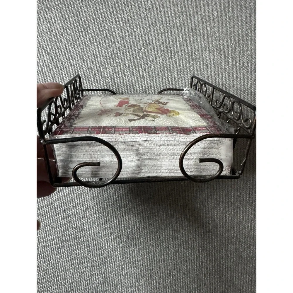 Metal Cocktail Napkin Holder With Christmas Dog Napkins